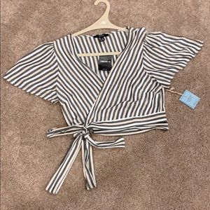 Striped Tie Front Top